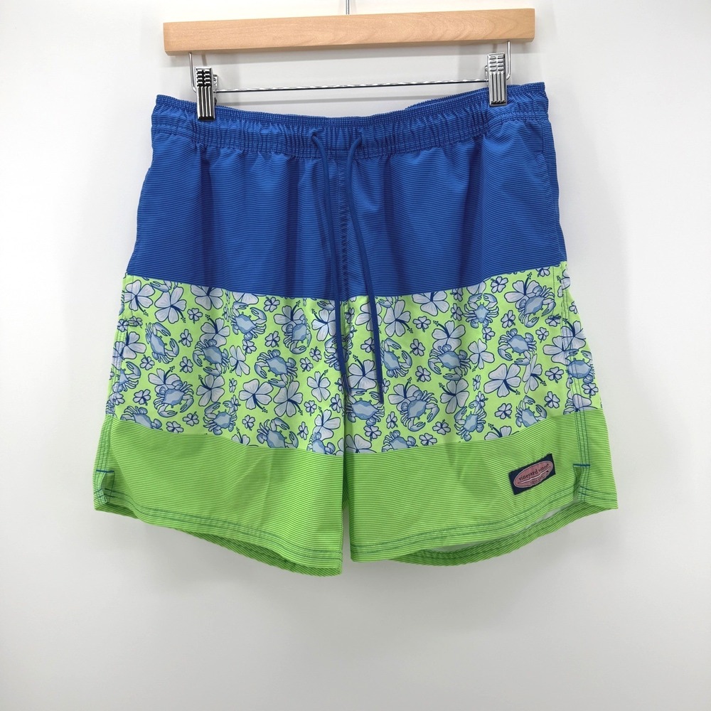Vineyard‎ Vines Swim Trunks Mens Medium Blue Green Crab Floral Board Shorts